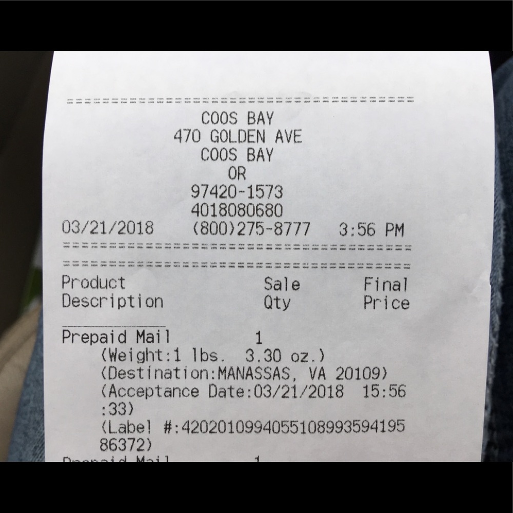 ** Proof of shipping ** NOT FOR SALE!